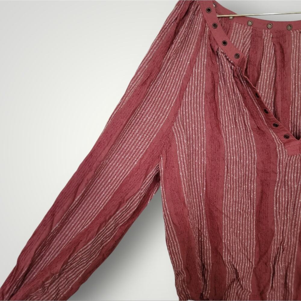 Free People Blouse Small S  Against All Odds Bohemian Coral Grommet Casual Chic - Picture 4 of 11